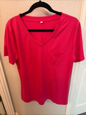 Hot Pink V-Neck Pocket Tee